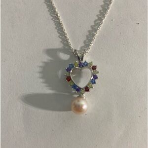 NEW WITH TAG Heart Necklace with Crystals and Pearl 17”